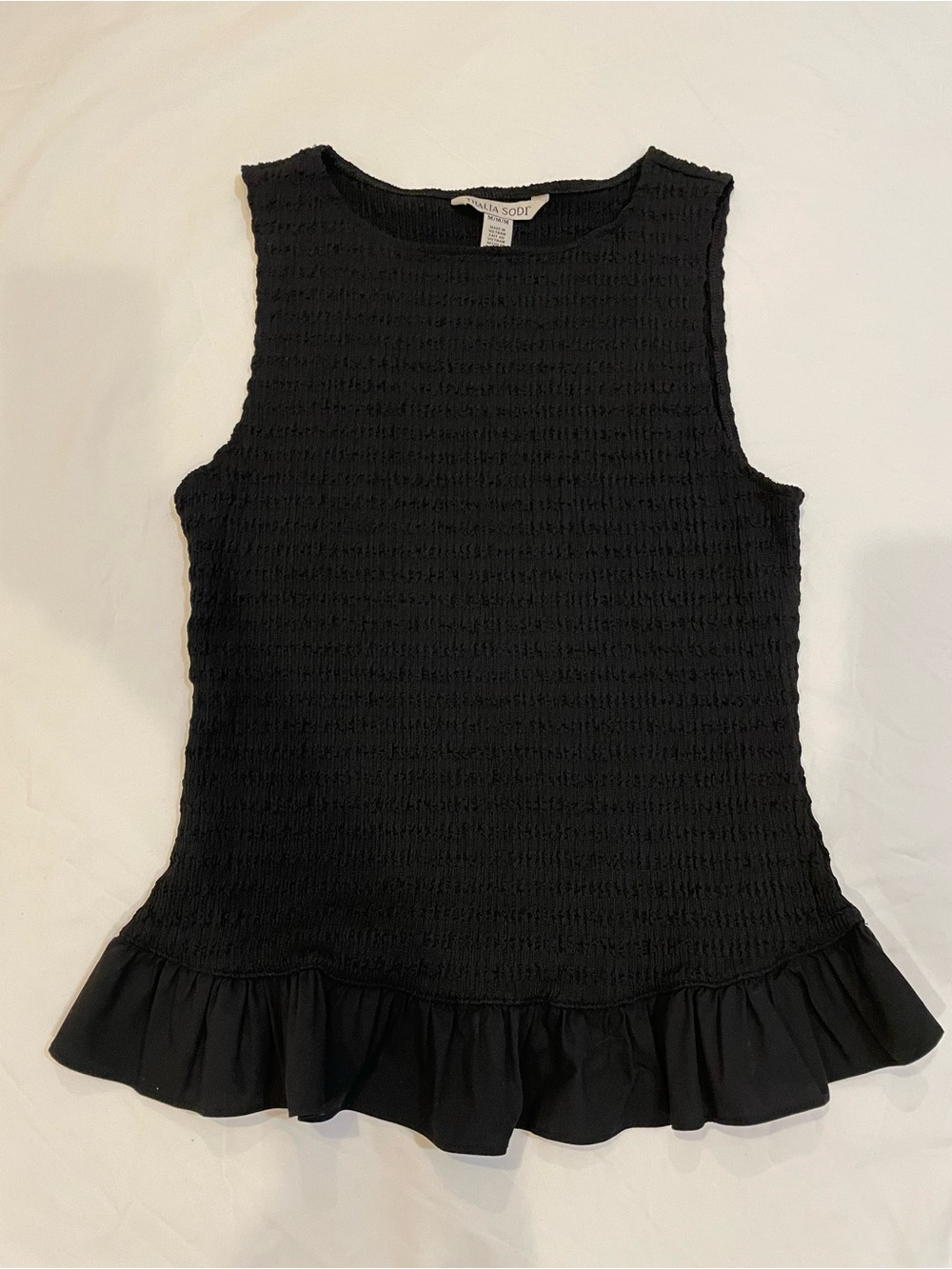Thalia Sodi Black Textured Sleeveless Tank with Ruffle Hem